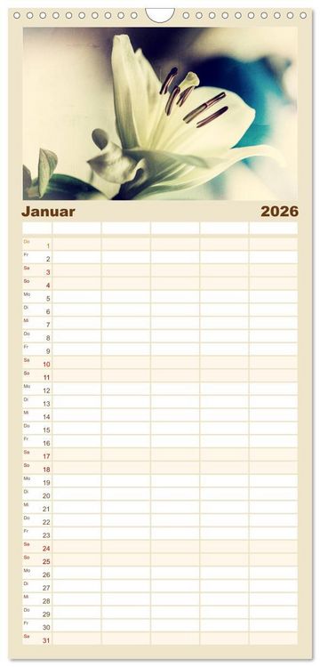 Produktbild: Familienplaner 2026 - Bl&uuml;ten im Retro-Style mit 5 Spalten (Wandkalender, 21 x 45 cm) CALVENDO