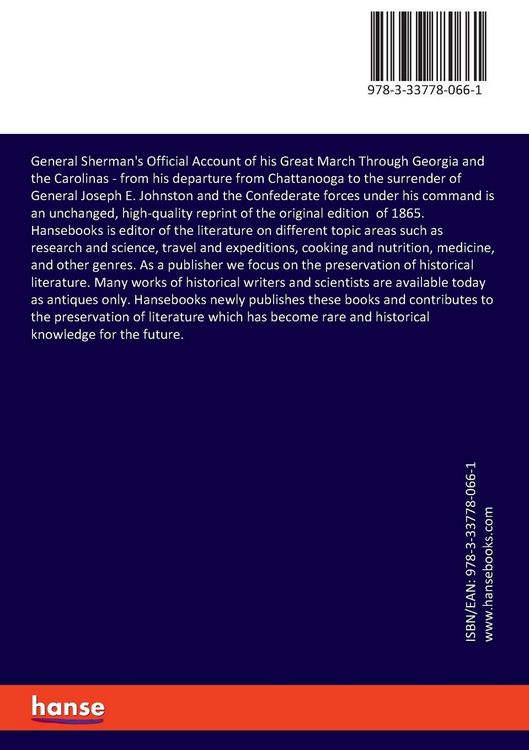 Produktbild: General Sherman's Official Account of his Great March Through Georgia and the Carolinas