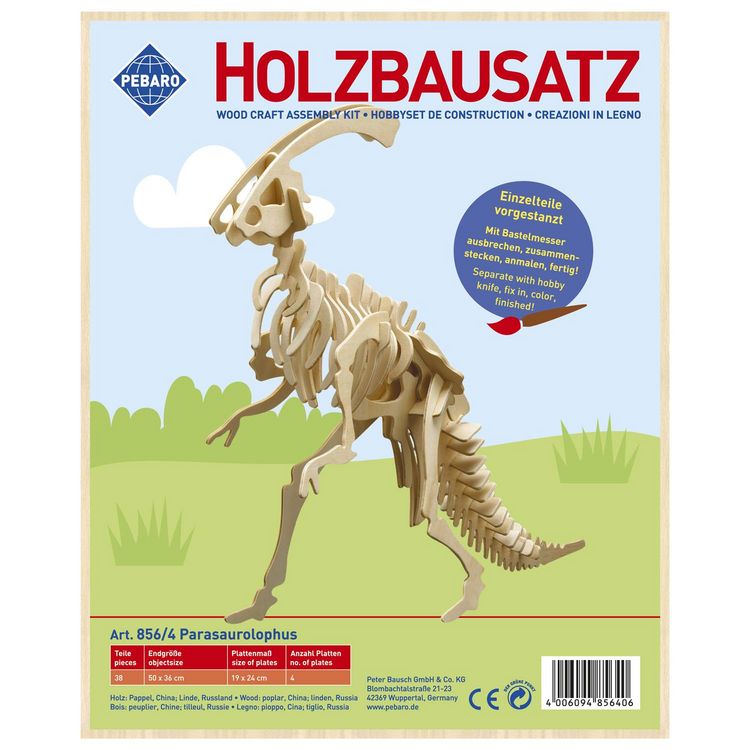 Produktbild: PEBARO 856/4 - Holzbausatz Dinosaurier Parasaurolophus, 38 Teile, Holzkonstruktion zum Zusammenstecken