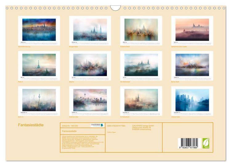 Produktbild: Fantasiest&auml;dte (Wandkalender 2026 DIN A3 quer), CALVENDO Monatskalender