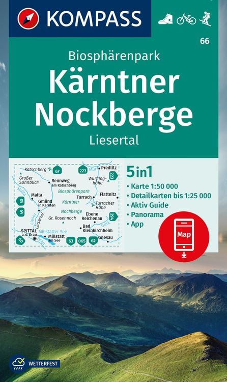 Produktbild: KOMPASS Wanderkarte 66 Biosph&auml;renpark K&auml;rntner Nockberge, Liesertal 1:50.000