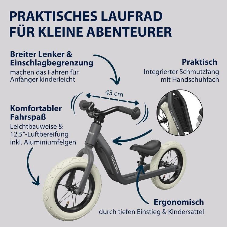 Produktbild: HUDORA 10933 - Laufrad Explory 12 shadow, f&uuml;r Kinder von 90-110 cm, Sitzh&ouml;he: 27-37,5 cm