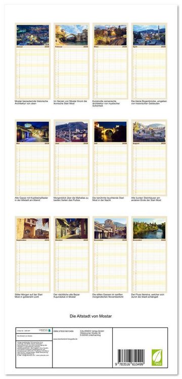 Produktbild: Familienplaner 2026 - Die Altstadt von Mostar mit 5 Spalten (Wandkalender, 21 x 45 cm) CALVENDO