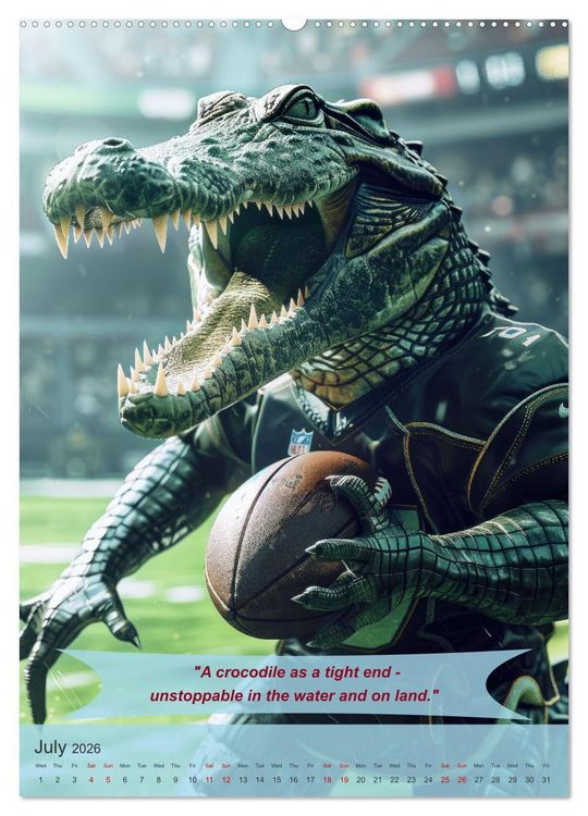 Produktbild: American football with funny animals (High Quality Premium Wall Calendar 2026 DIN A2 portrait),CALVENDO 12 Month Wall Calendar