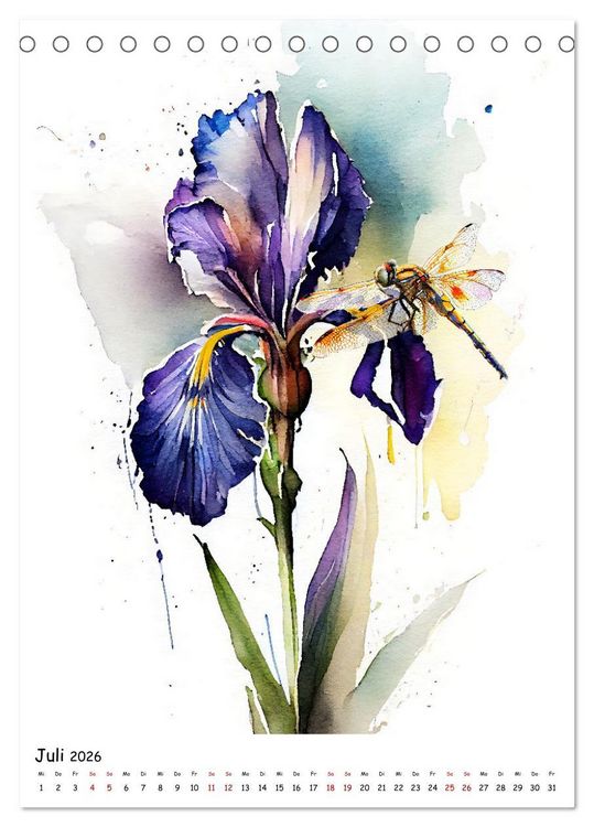 Produktbild: Aquarellmalerei - Blumen und Tiere im Garten (Tischkalender 2026 DIN A5 hoch), CALVENDO Monatskalender