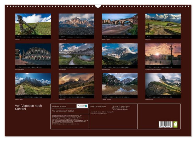 Produktbild: Von Venetien nach S&uuml;dtirol (Wandkalender 2026 DIN A2 quer), CALVENDO Monatskalender