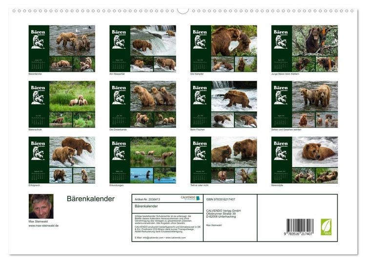 Produktbild: B&auml;renkalender (hochwertiger Premium Wandkalender 2026 DIN A2 quer), Kunstdruck in Hochglanz