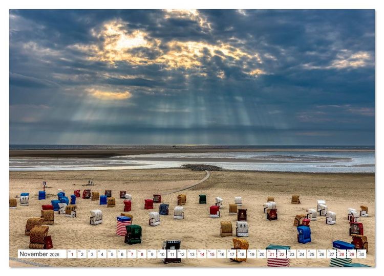 Produktbild: Strandk&ouml;rbe &ndash; Licht. Stille. Nordsee Borkum 2026 (Wandkalender 2026 DIN A2 quer), CALVENDO Monatskalender
