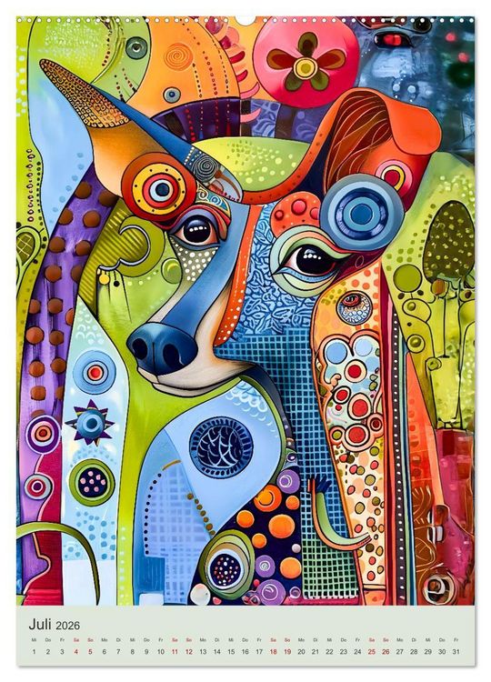 Produktbild: Pop-Art Hunde - Moderne, verr&uuml;ckte Hundeportr&auml;ts (hochwertiger Premium Wandkalender 2026 DIN A2 hoch), Kunstdruck in Hochglanz