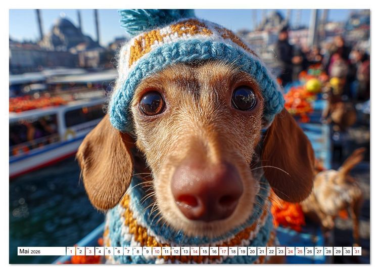 Produktbild: Dackel auf gro&szlig;er Tour - S&uuml;&szlig;e Hunde entdecken die Welt (Wandkalender 2026 DIN A2 quer), CALVENDO Monatskalender