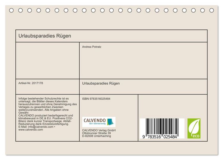 Produktbild: Urlaubsparadies R&uuml;gen (Tischkalender 2026 DIN A5 quer), CALVENDO Monatskalender