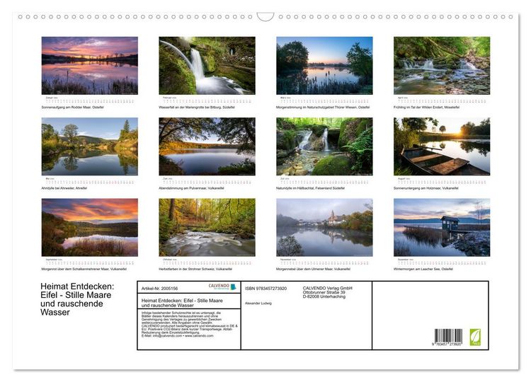 Produktbild: Heimat Entdecken: Eifel - Stille Maare und rauschende Wasser (Wandkalender 2026 DIN A2 quer), CALVENDO Monatskalender