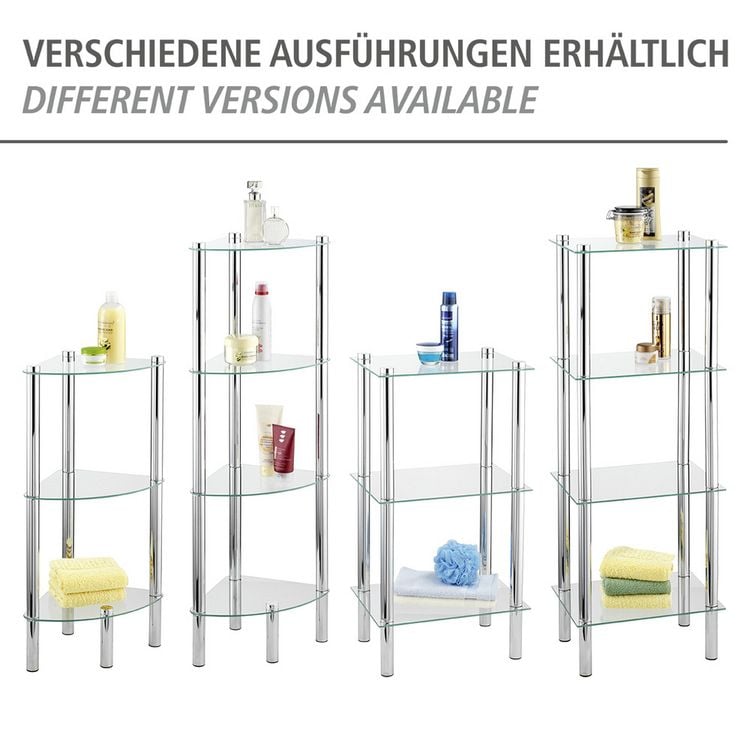 Produktbild: Eckregal Mod. Yago mit 4 Glasablagen, aus Edelstahl und Sicherheitsglas