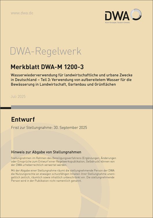 Produktbild: Merkblatt DWA-M 1200-3 Wasserwiederverwendung f&uuml;r landwirtschaftliche und urbane