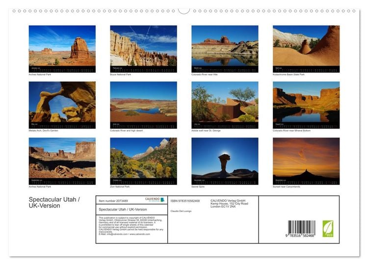 Produktbild: Spectacular Utah / UK-Version (High Quality Premium Wall Calendar 2026 DIN A2 landscape),CALVENDO 12 Month Wall Calendar