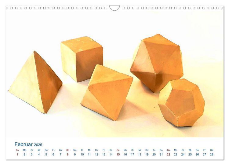 Produktbild: Formvollendete Symmetrie - Die platonischen K&ouml;rper modelliert mit Ton (Wandkalender 2026 DIN A3 quer), CALVENDO Monatskalender