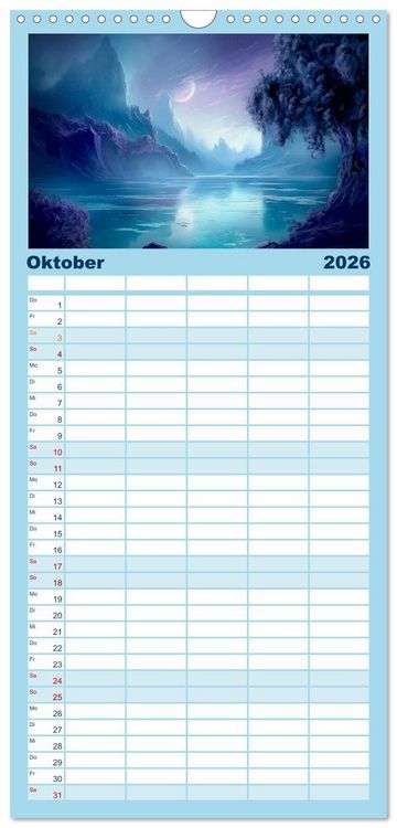Produktbild: Familienplaner 2026 - Tr&auml;umereien in Blau mit 5 Spalten (Wandkalender, 21 x 45 cm) CALVENDO