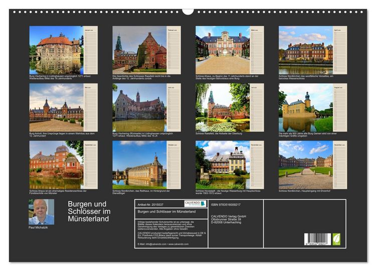 Produktbild: Burgen und Schl&ouml;sser im M&uuml;nsterland (Wandkalender 2026 DIN A2 quer), CALVENDO Monatskalender