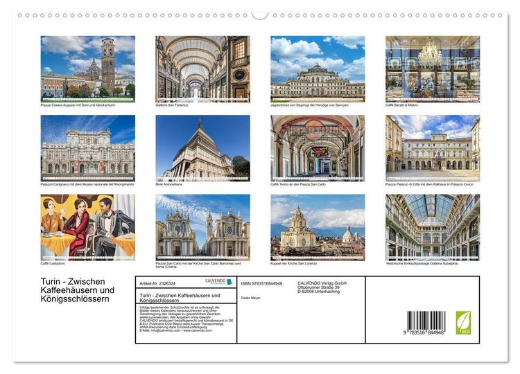 Produktbild: Turin - Zwischen Kaffeeh&auml;usern und K&ouml;nigsschl&ouml;ssern (hochwertiger Premium Wandkalender 2027 DIN A2 quer), Kunstdruck in Hochglanz