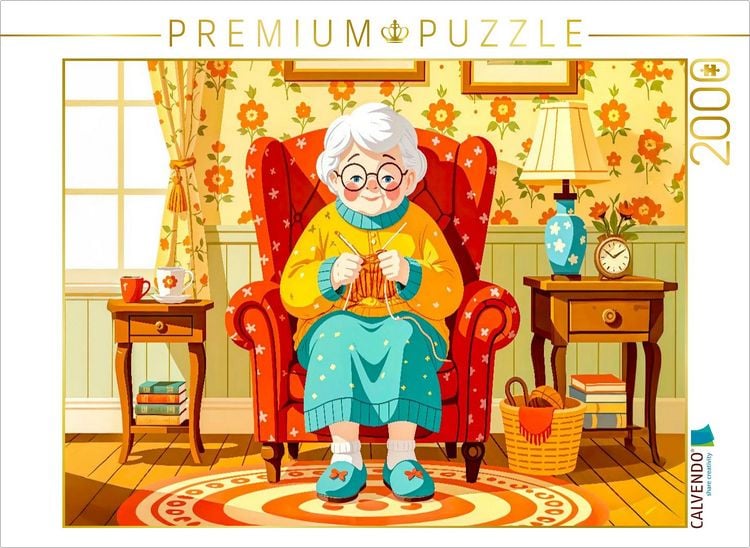 Produktbild: CALVENDO Puzzle Oma strickt zufrieden im bequemen Sessel zu Hause | 2000 Teile Lege-Gr&ouml;&szlig;e 90x67cm Foto-Puzzle f&uuml;r gl&uuml;ckliche Stunden