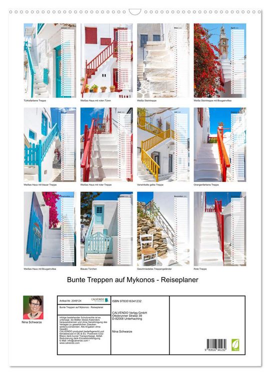 Produktbild: Bunte Treppen auf Mykonos - Reiseplaner (Wandkalender 2026 DIN A2 hoch), CALVENDO Monatskalender