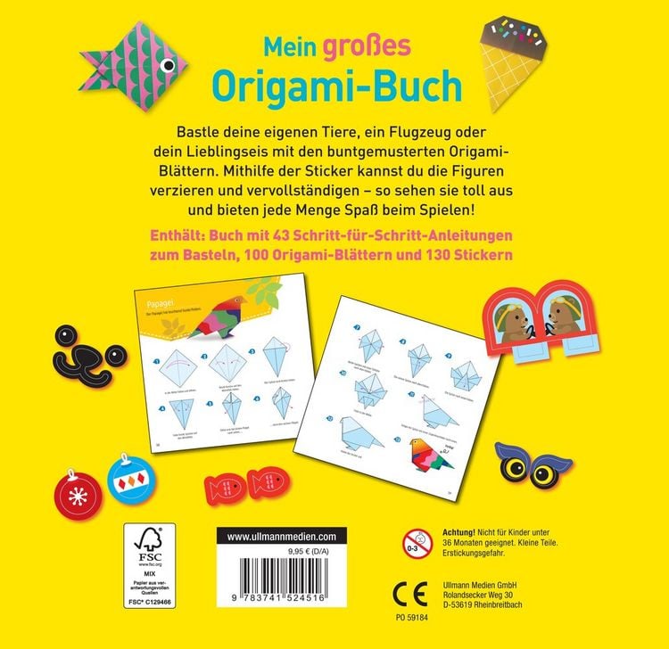 Produktbild: Mein gro&szlig;es Origami-Buch (mit kindgerechten Schritt-f&uuml;r-Schritt Anleitungen, 100 Blatt und 130 Stickern)