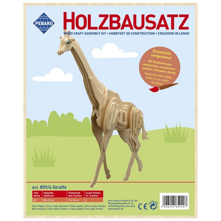 Produktbild: PEBARO 859/4 - Holzbausatz Giraffe, 38 Teile, Holzkonstruktion zum Zusammenstecken