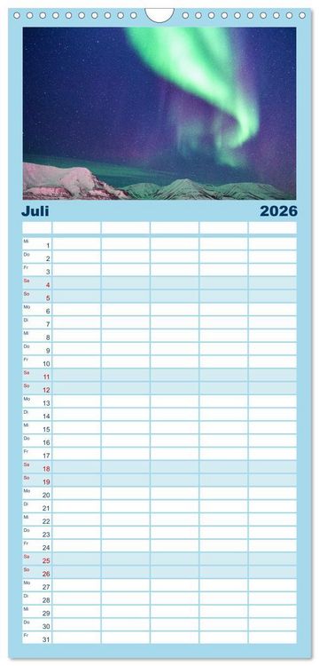 Produktbild: Familienplaner 2026 - Magische Polarlichter der Erde mit 5 Spalten (Wandkalender, 21 x 45 cm) CALVENDO