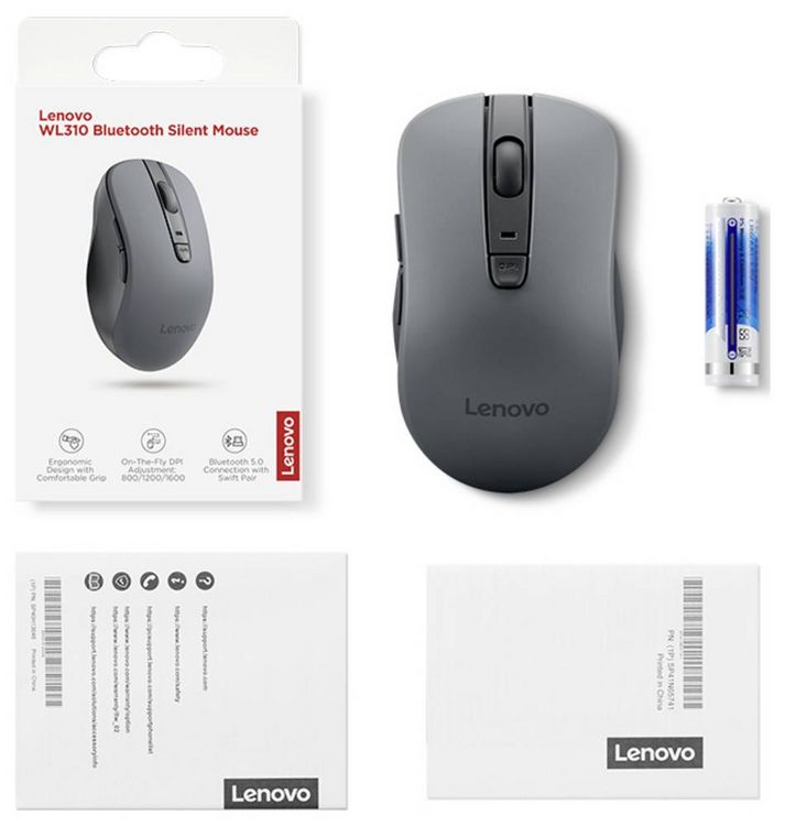 Produktbild: Lenovo WL310 Bluetooth Silent Mouse (P) Maus Kabellos Optisch Grau 6 Tasten