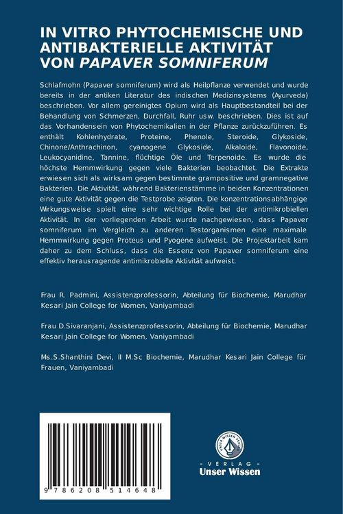 Produktbild: In Vitro Phytochemische und Antibakterielle Aktivit&auml;t von Papaver Somniferum