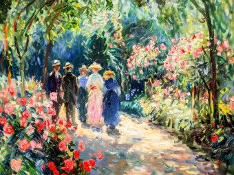 Produktbild: CALVENDO Puzzle Impressionistische Spazierg&auml;nger im bl&uuml;henden Rosengarten | 1000 Teile Lege-Gr&ouml;&szlig;e 64x48cm Foto-Puzzle f&uuml;r gl&uuml;ckliche Stunden