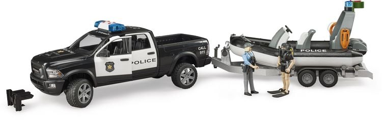 Produktbild: Bruder Dodge RAM 2500 Polizei Pickup, L+S,Anh.,Boot Fertigmodell Nutzfahrzeug Modell