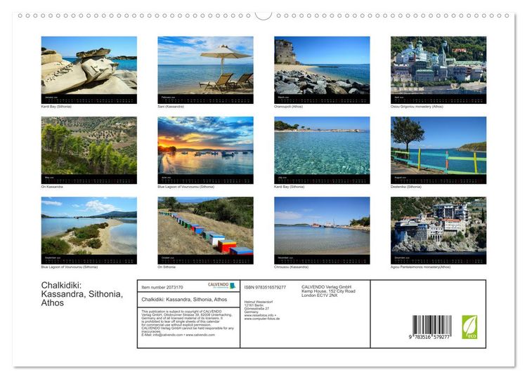 Produktbild: Chalkidiki: Kassandra, Sithonia, Athos (High Quality Premium Wall Calendar 2026 DIN A2 landscape),CALVENDO 12 Month Wall Calendar