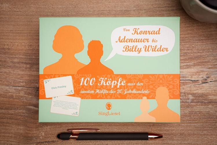 Produktbild: 100 K&ouml;pfe. Beliebte Stars und Prominente aus fr&uuml;heren Tagen. Die gro&szlig;e Rate-Spiel-Box f&uuml;r Senioren und Seniorinnen. Spiele-Set f&uuml;r das Ged&auml;chtnistraining f&uuml;r Senioren.