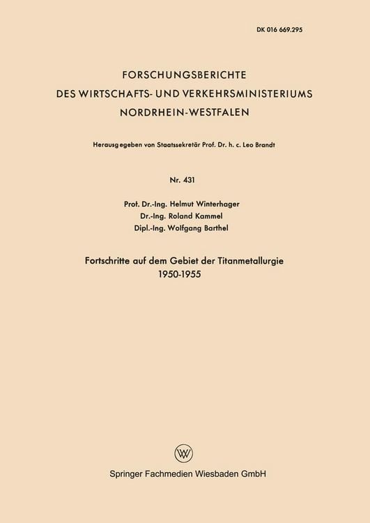 Produktbild: Fortschritte auf dem Gebiet der Titanmetallurgie 1950&ndash;1955