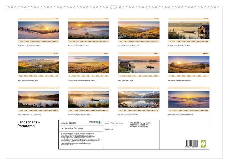 Produktbild: Landschafts - Panorama (Wandkalender 2027 DIN A2 quer), CALVENDO Monatskalender