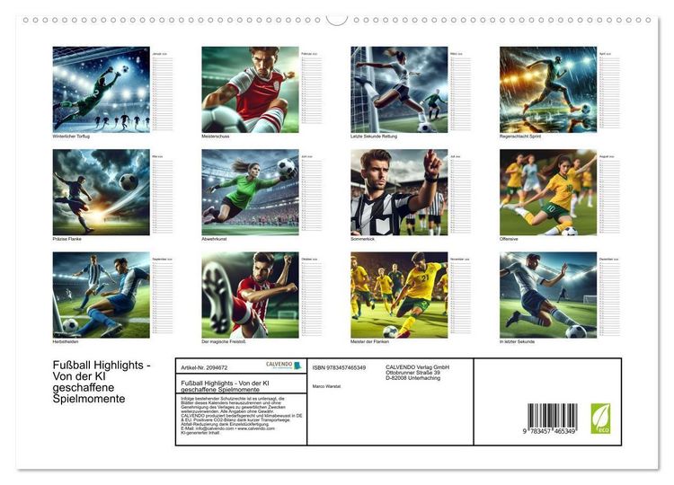 Produktbild: Fu&szlig;ball Highlights - Von der KI geschaffene Spielmomente (hochwertiger Premium Wandkalender 2026 DIN A2 quer), Kunstdruck in Hochglanz