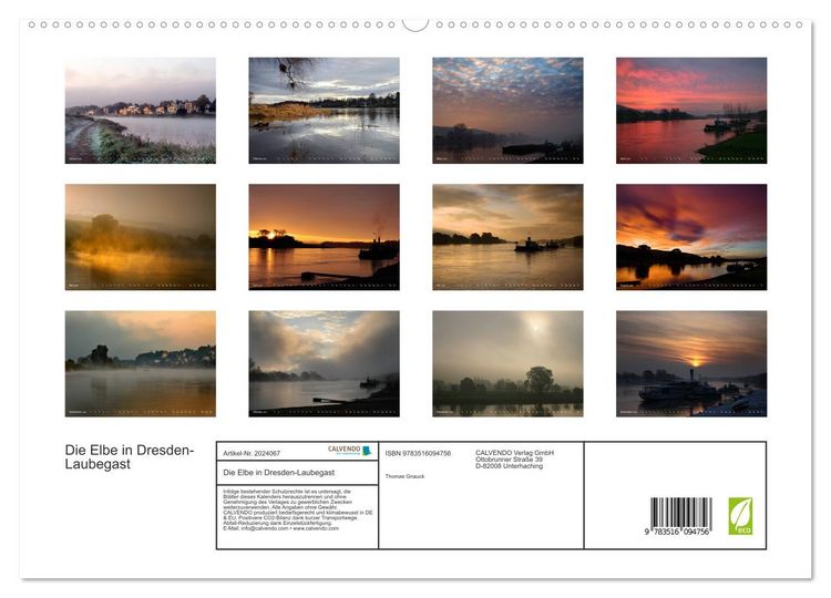 Produktbild: Die Elbe in Dresden-Laubegast (hochwertiger Premium Wandkalender 2026 DIN A2 quer), Kunstdruck in Hochglanz