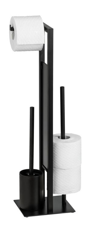 Produktbild: Stand WC-Garnitur Mod. Rivalta Schwarz matt, integrierter Toilettenpapierhalter und WC-B&uuml;rstenhalter