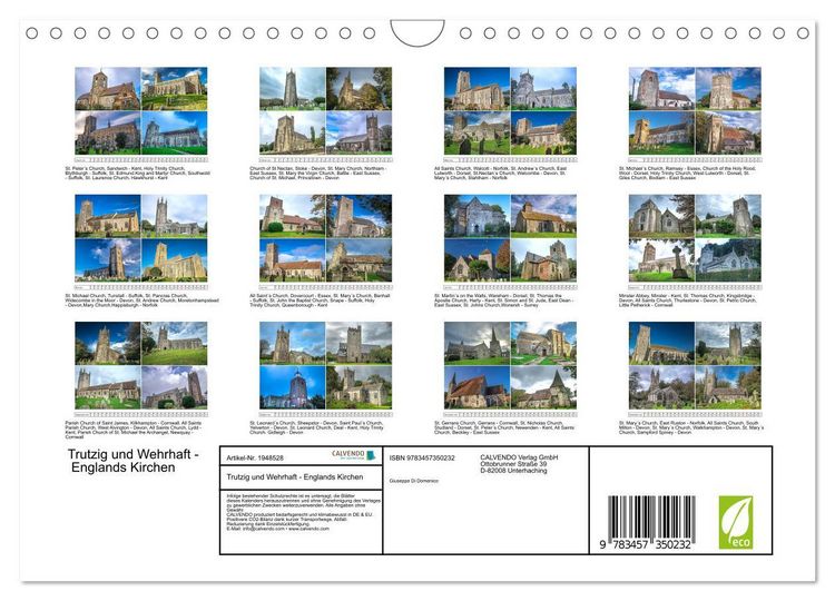Produktbild: Trutzig und Wehrhaft - Englands Kirchen (Wandkalender 2026 DIN A4 quer), CALVENDO Monatskalender