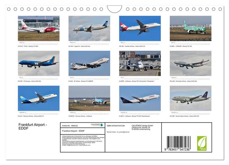 Produktbild: Frankfurt Airport - EDDF (Wandkalender 2026 DIN A4 quer), CALVENDO Monatskalender