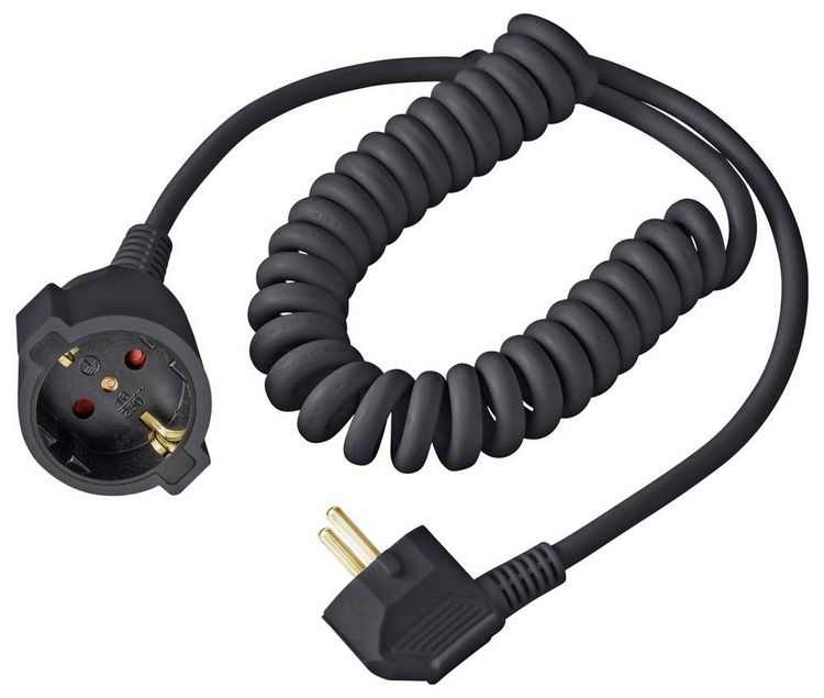 Produktbild: Sygonix SY-7279266 Strom Verl&auml;ngerungskabel 16 A Schwarz 2.50 m H05VV-F 3G 1,5 mm&sup2; Spiralkabel