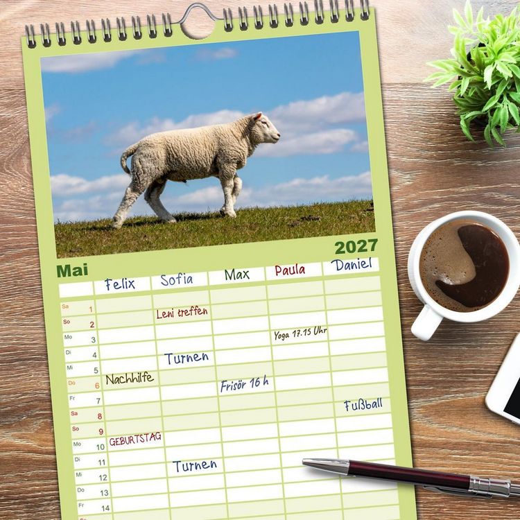 Produktbild: Familienplaner 2027 - Deichschafe - H&uuml;ter der Deiche in Nordfriesland mit 5 Spalten (Wandkalender, 21 x 45 cm) CALVENDO