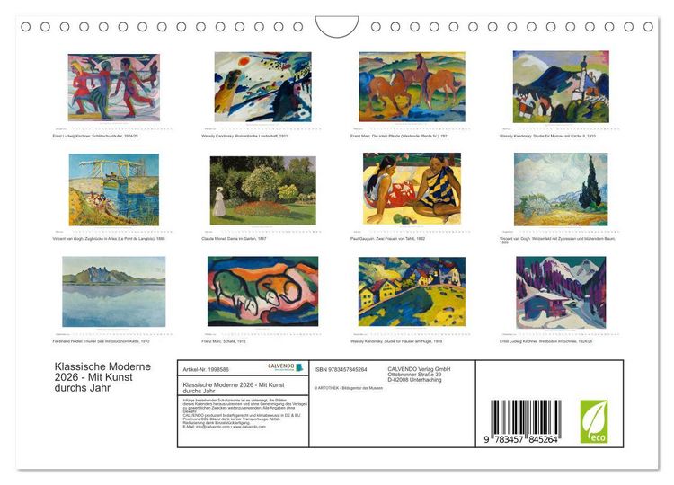 Produktbild: Klassische Moderne 2026 - Mit Kunst durchs Jahr (Wandkalender 2026 DIN A4 quer), CALVENDO Monatskalender
