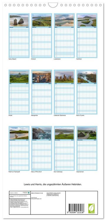 Produktbild: Familienplaner 2027 - Lewis und Harris, die ungez&auml;hmten &Auml;u&szlig;eren Hebriden. mit 5 Spalten (Wandkalender, 21 x 45 cm) CALVENDO
