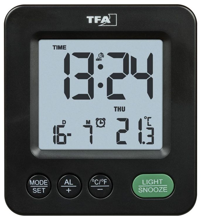Produktbild: TFA Dostmann 60.2567.01 Funk Wecker Schwarz Alarmzeiten 1