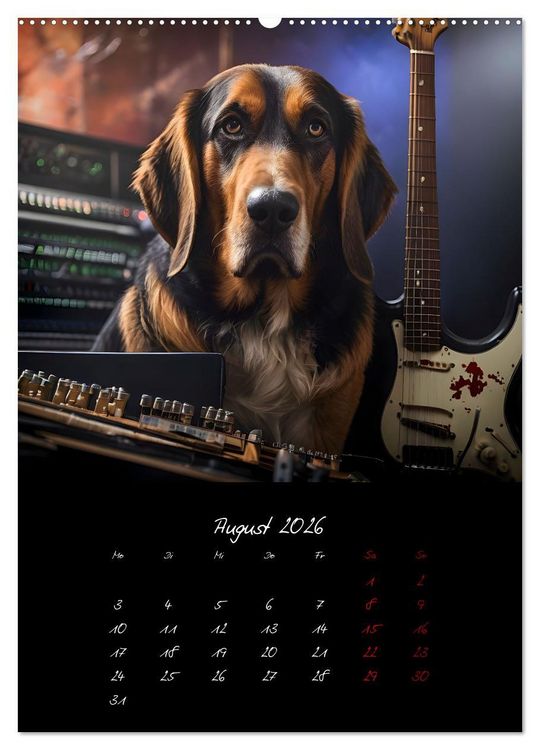 Produktbild: Gitarren und Hunde mit Herz (hochwertiger Premium Wandkalender 2026 DIN A2 hoch), Kunstdruck in Hochglanz