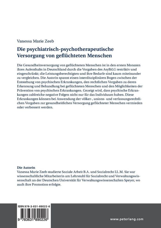 Produktbild: Die psychiatrisch-psychotherapeutische Versorgung von gefl&uuml;chteten Menschen