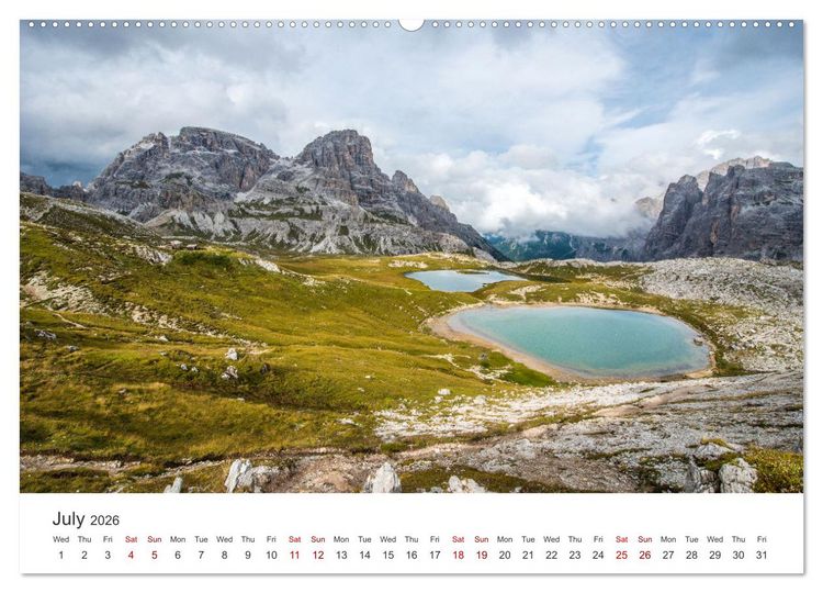 Produktbild: Alpine lakes on the Dolomites (High Quality Premium Wall Calendar 2026 DIN A2 landscape),CALVENDO 12 Month Wall Calendar
