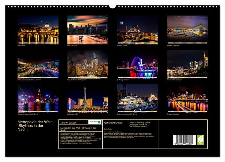 Produktbild: Metropolen der Welt - Skylines in der Nacht (hochwertiger Premium Wandkalender 2026 DIN A2 quer), Kunstdruck in Hochglanz